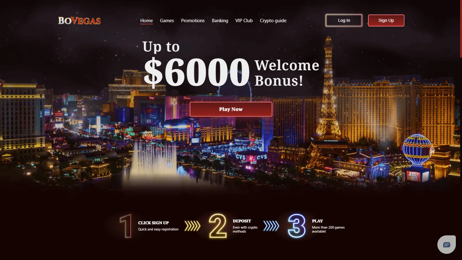 BoVegas Casino home on desktop